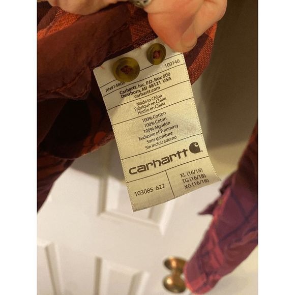 Carhartt Women's Fairview Plaid Shirt Cotton Blouse in Cranberry Red Size XL - Picture 4 of 6